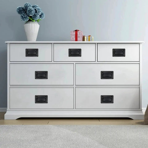 White dresser with Recessed Flush Pull Handles 4.37 Inch Set Of 2 in zinc alloy black finish, featuring spring actuated mechanism.