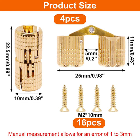 Hidden Brass Barrel Hinges For Wood Boxes 4 Pack 10mm With 16 Screws 180 Degree Opening Ideal For DIY Jewelry Box Making