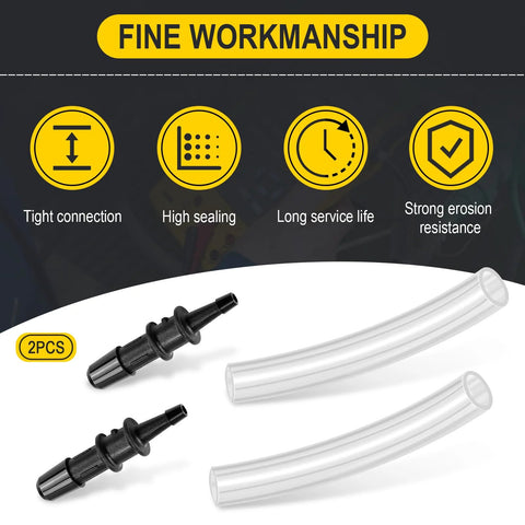 Manometer tube adapters with black fittings and clear tubing, 3/16 to 5/16 inch, 2-pack for gas appliance valves.