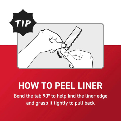 Illustration showing how to peel liner from Heavy Duty 20 Pound XL Picture Hanging Strips White Adhesive 10 Pairs