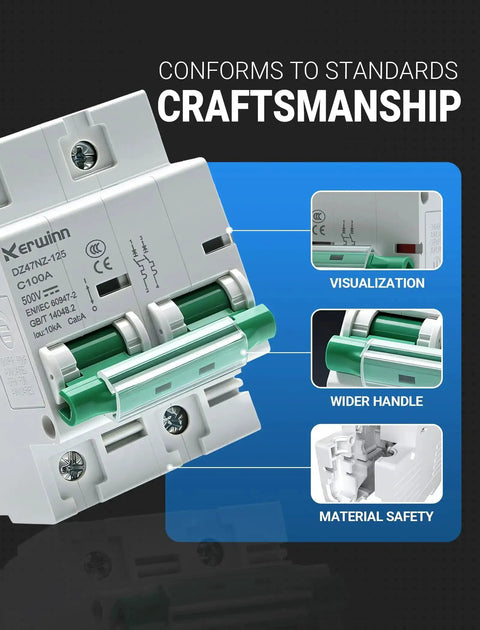 Non Polar DC Circuit Breaker 500V 2 Pole 125A DZ47NZ 125 2P DIN Rail Mount for Marine Power Systems and Solar PV Setups