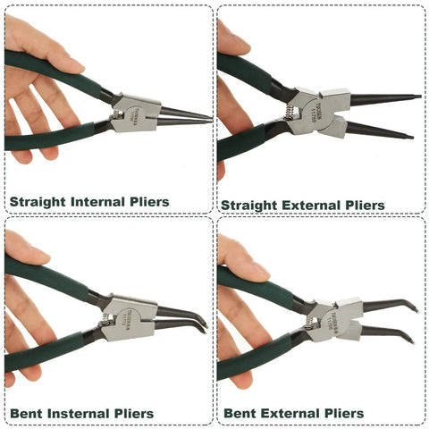 4 Pack 9 Inch Snap Ring Pliers Set Beefy Heavy Duty Internal External Circlip Pliers Kit With Straight And Bent Jaw Green Handles