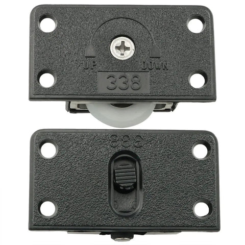 Wardrobe Sliding Door Roller Wheel Set For Closet Cabinets With ABS Nylon Wheels, showing top and bottom view of components.