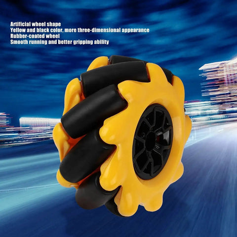 48mm Mecanum Wheel Kit for TT Geared Motor Robots, Smooth Running and Large Angle Drift, Eye Catching Yellow and Black 3D Design