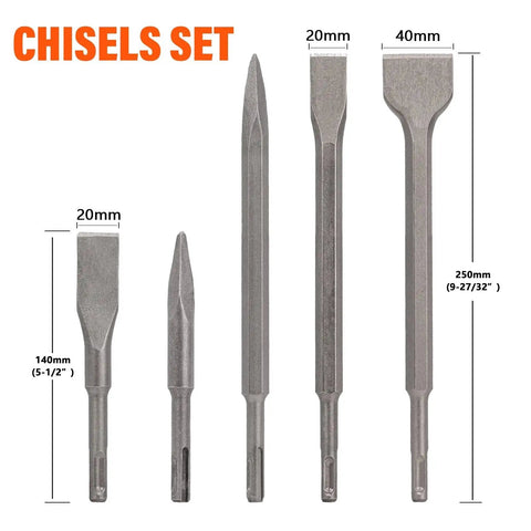 All SDS Plus Rotary Hammer Drill Bit And Chisel Set, 17 Piece, With Storage Case Berserker Carbide Tipped Bits for masonry tools shown.