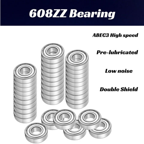 608ZZ ball bearings, 8x22x7 mm, double shielded, pre-lubricated metal bearings