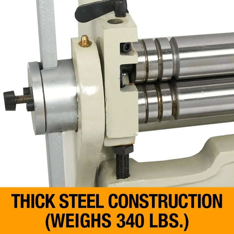 Close-up of 30-Inch Shear Brake Roll for Metal Fabrication Pro Grade, showing slip roll with three wire grooves, thick steel construction
