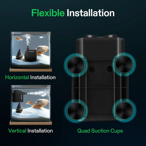 VIVOSUN submersible water pump with four suction cups for horizontal or vertical installation in aquariums and ponds.