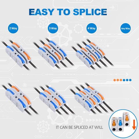 HTCELLE lever wire connectors kit, 60-piece quick connect splicing set for 28-12 AWG, multicolored inline terminals