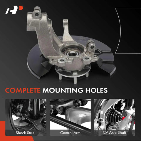 Close-up of Front Right Steering Knuckle And Wheel Bearing Hub Assembly For Ford Escape 2013-2019 Passenger Side Beefed-Up Heavy Duty Suspension Upgrade With Dust Shield Included Easy Install Replacement Part showing mounting holes