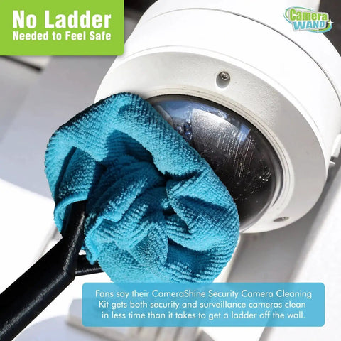 Ground Safe Surveillance Camera Cleaning Tool With Solution And Reusable Towels cleaning security camera lens from the ground