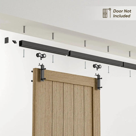 Ceiling Mount Box Rail Barn Door Hardware Kit Heavy Duty Steel Sliding Track for Interior and Exterior Doors Black Powder Coated