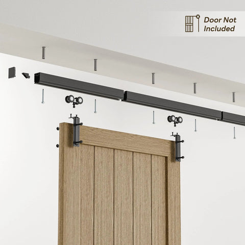 8 Foot Ceiling Mount Box Rail Barn Door Hardware Kit Heavy Duty Steel Sliding Track For Interior And Exterior Doors DIY Friendly Install No Door Included