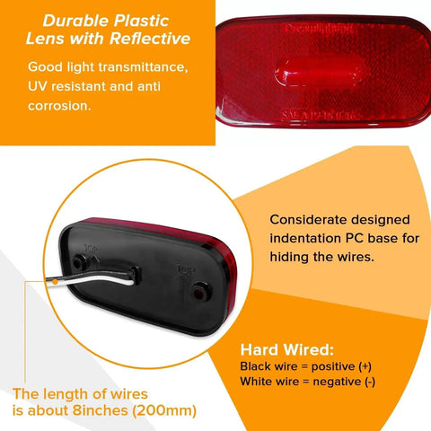 Red 3.9 Inch LED Side Marker Light For Automotive Front And Rear Clearance Indicator with wiring details, reflective lens