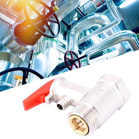 Brass-plated water heater safety relief valve with red lever, 0.9 MPa, G1/2in threaded connection