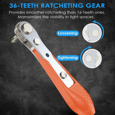 36-teeth ratcheting gear detail of 133In1 Mini Ratchet Wrench Screwdriver Bit Set With Quarter Inch Hex Shank Magnetic Bit Holder