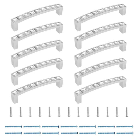 Crystal Drawer Pulls 10 Pack Modern Bridge Design Rhinestone Handles For Kitchen Cabinets and Bedroom Furniture zinc alloy 96mm