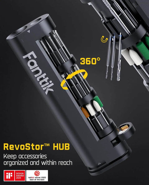 F2 Master Mini Cordless Rotary Tool Kit With 25,000 RPM Brushless Hollow Cup Motor And NeoPulse Power, Revostor Hub organizer
