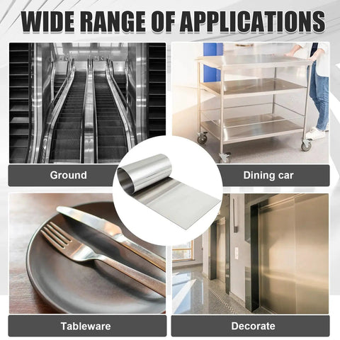 Wide applications of stainless steel sheet in dining carts, elevators, ground surfaces, and tableware for corrosion resistance.