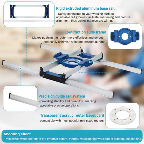 Pro Grade Slab Flattening Jig For Woodworking Routers, Effortless Surface Flattening For Wood Slabs, Tabletops, And Resin Projects, Adjustable Rails, Precise Sizing, Fits Most Routers