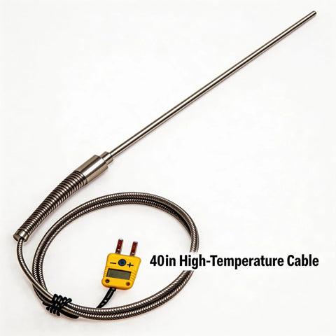 TL1915SL K-type thermocouple probe with 6in shaft and 0.06in tip; 40in high-temp cable and yellow display