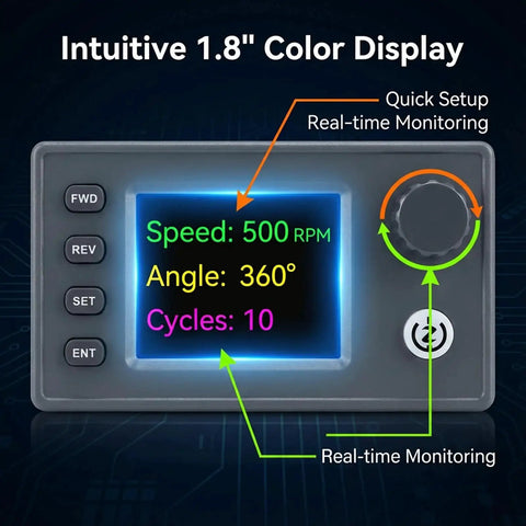 DIY Friendly Stepper Motor Controller For CNC And PLC 12 24V DC with 1.8 inch color screen showing real time speed and pulse display.