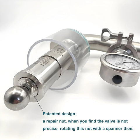 Geife 1.5 inch Tri Clamp Spunding Valve with TC gauge, SS304 stainless steel, adjustable 0.2–2.2 bar/psi