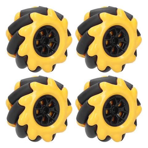 Four 60mm omnidirectional wheels for Mecanum Wheel Robot Kit with sturdy smart car chassis, ideal for STEM and DIY projects.