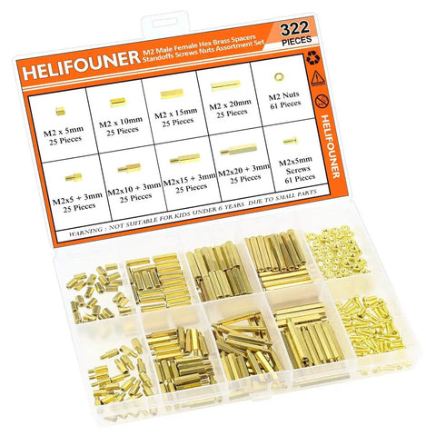 Brass M2 Spacers And Screws Kit 322 Piece Set With 10 Sizes Of Female To Female Hex Standoffs M2x5mm Screws for PCBs