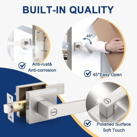 Three Pack Satin Nickel Privacy Door Levers For Interior Doors Bedroom And Bathroom Handleset With Privacy Lock