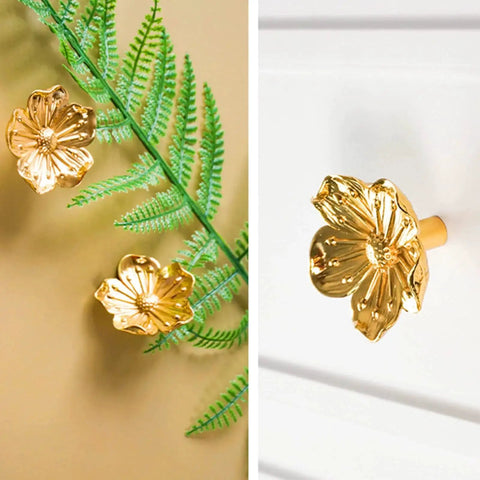 Gold Flower Dresser Knob Set 4 Pack Brass Floral Cabinet Knobs For Dresser Drawers Kitchen Cabinets And Bathroom Vanity Hardware