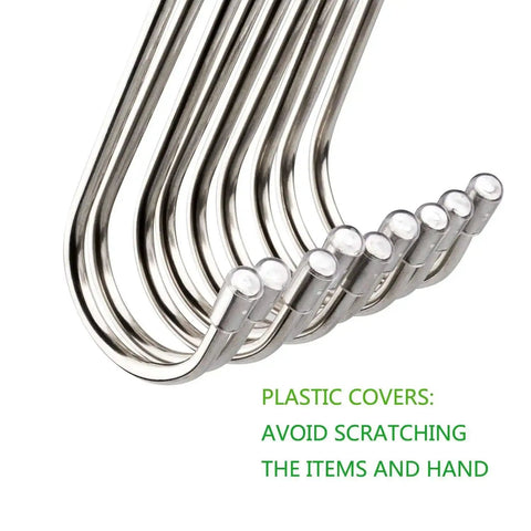 20 Pack 3.4 Inch Stainless Steel S Shaped Hooks Heavy Duty Hangers showing plastic covers to prevent scratches