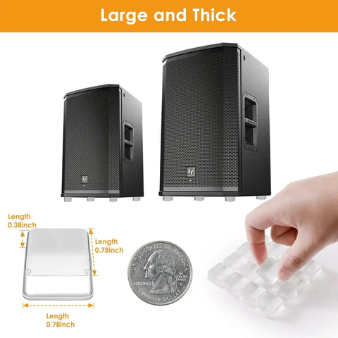 Self Adhesive Rubber Bumpers For Cutting Boards And Appliances, 20 Pack, clear square pad feet with size comparison and application