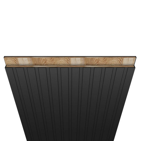 Top view of black vinyl wrapped concealed sliding barn door with soft close for interior use, 30x84 inches