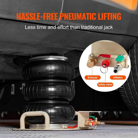 Beefy Triple Bag Air Jack For Cars, 3 Ton Pneumatic Lift With Six Steel Pipes, Raises Up To 17.7 Inches In 3 To 5 Seconds