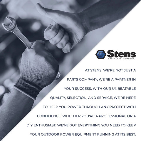 Stens Lucas Oil Red N Tacky Grease 10-pack, grayscale image of a mechanic's gloved hand gripping a wrench; Stens logo.