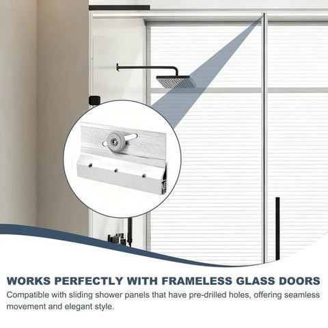 Close-up of 4 Pack M6053 Frameless Shower Door Roller Assemblies With Three Quarter Inch Plastic Wheels And Ball Bearings, Chrome Aluminum Bracket Replacement Kit For Glass Sliding Doors Parts Includes Mounting Screws.