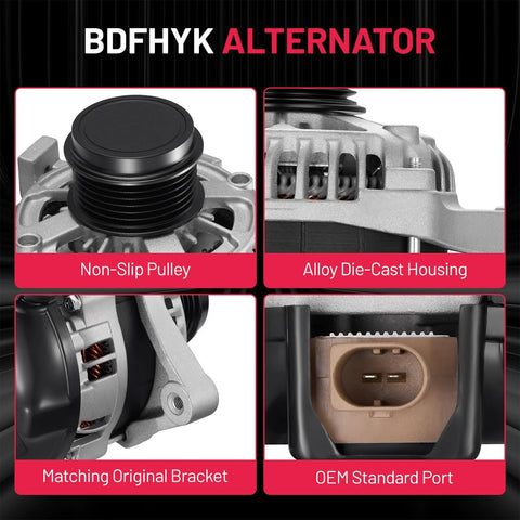Close-up of four features of Alternator Direct Fit For Toyota Corolla 2014 2019 1.8L L4 Engine Replacement 11693N 11693 27060 0T230.