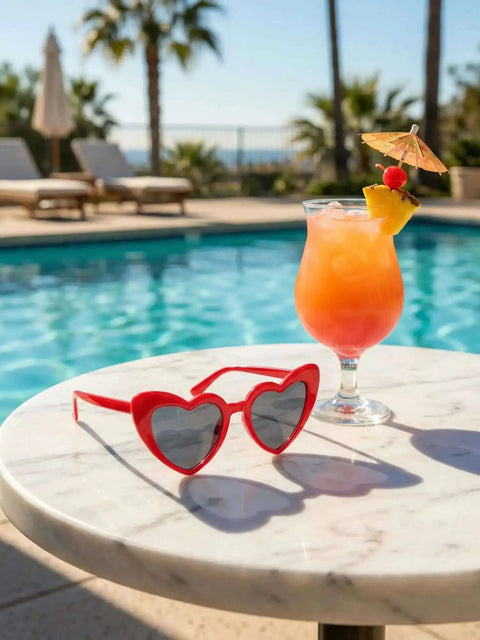 Unisex Heart Shaped Full Frame Sunglasses With Multicolor Red Frame And Gray Lenses UV400 Protection For Bold Everyday Versatile Sunwear