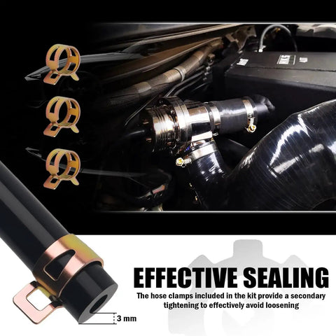 Car engine with Ultimate Silicone Vacuum Hose Kit For Auto Projects Six Piece Five Foot Set clamps and hoses installed