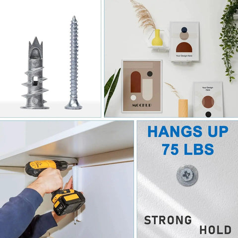 Zinc Self Drilling Drywall Anchors Kit With Screws 104 Pack In 3 Sizes Including 52 Heavy Duty Metal Wall Anchors And 52 Screws in use