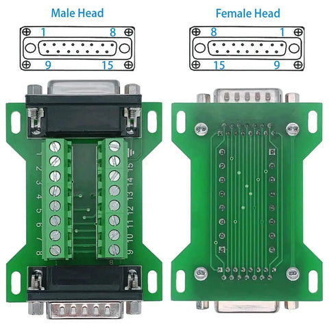 Two Piece DB15 Breakout Board With Both Male And Female DB15 Connectors For RS232 DSUB Serial To 15 Pin Port Terminal Adapter Module