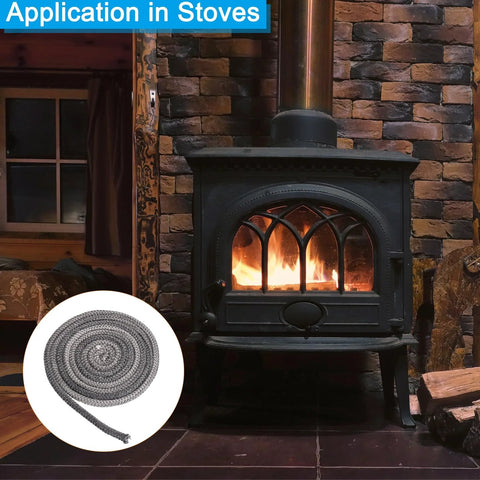 PATIKIL wood stove gasket rope, 3/8 x 118 in graphite fiberglass, round high-temp seal for stove doors, black