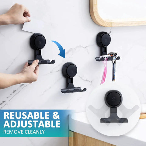 2 Pack Suction Cup Shower Razor And Bathroom Accessory Holder for Towel Loofah and Shaver Easy No Drill Mount on bathroom wall