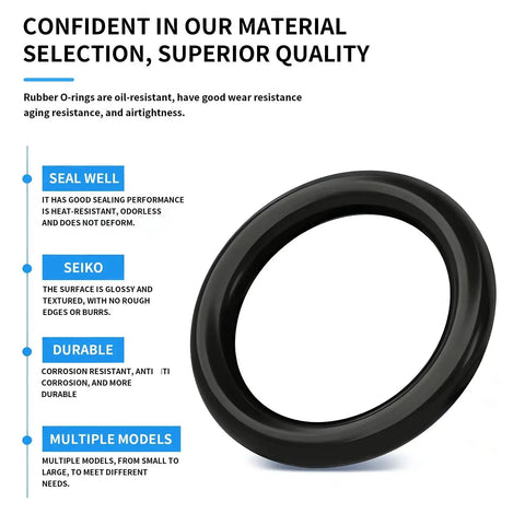 Close-up of a nitrile rubber O-ring from Massive 1020 Piece O Ring Assortment Kit for plumbing and automotive repairs.