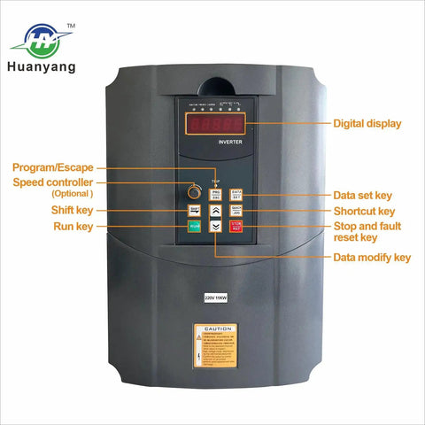 Variable Frequency Drive For Motor Speed Control And 3 Phase Conversion, 220V AC, front view with control buttons and digital display