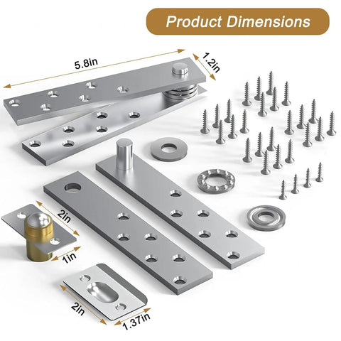 2-Pack Heavy Duty Hidden Door Pivot Hinges for Bookcase and Cabinet Doors, dimensions, metal construction, screws included