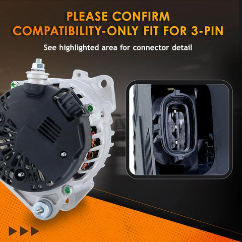 New 12V 110 Amp 6 Groove Alternator Replacement For 3 Pin Altima 2007 2012 2.5L L4 And 2013 Altima Coupe S with connector close-up