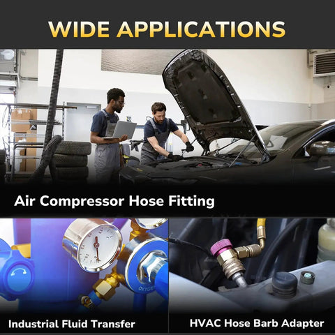 Mechanics using Beefy Three Eighths Inch Barb Shut Off Ball Valve For Air Water And Fuel Lines in automotive workshop, gauges and adapters shown