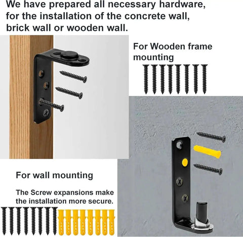 Installation hardware for Heavy Duty Double Acting Saloon Door Hinge With Gravity Self Closing for various wall types.